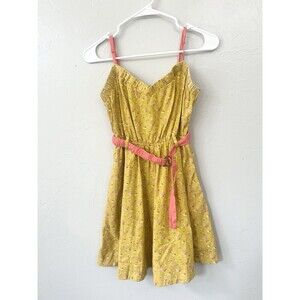 Kimchi Blue XS Urban Summer Mustard Yellow Floral Linen Fit & Flare Skater Dress